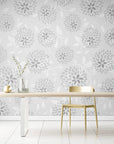 Papier Peint Floral - Fond Gris