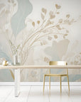 Papier Peint Design - Floral Bleu Et Beige