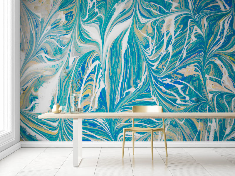 Papier Peint Artistique -  Coups de pinceau verts et blancs