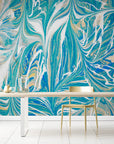 Papier Peint Artistique -  Coups de pinceau verts et blancs