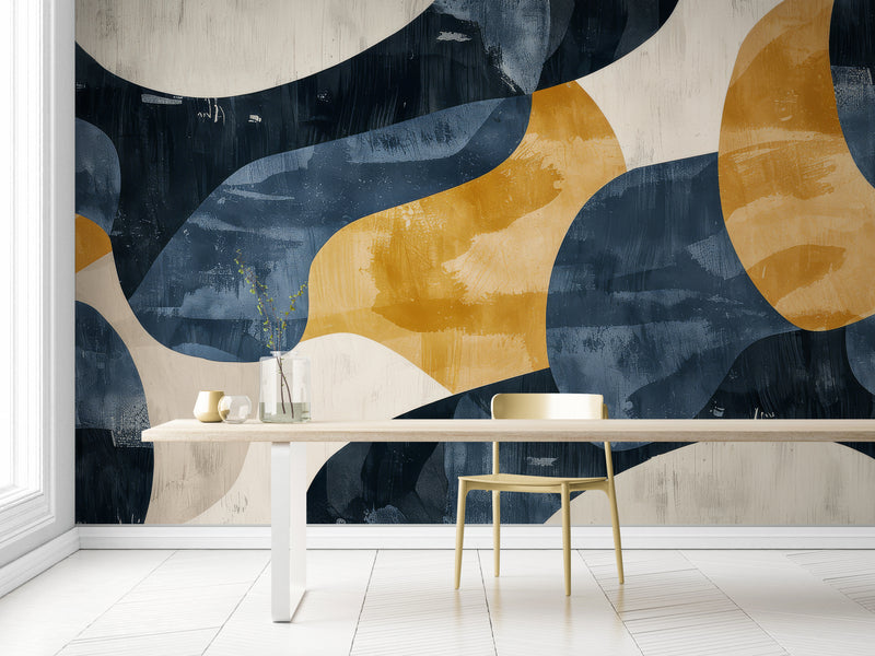 Abstract Wallpaper - Contemporary Blue and Gold Art