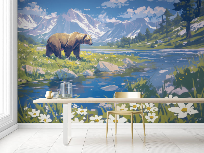 Papier Peint Paysage - L'ours et la nature sauvage