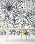 Papier Peint Feuillage Tropical - Noir Et Blanc
