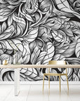 Papier Peint Feuillage - Noir Et Blanc