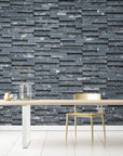 Papier Peint Imitation - Mur De Parement Gris Foncé