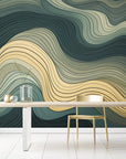 Papier Peint Abstrait - Vagues Jaunes Et Vertes