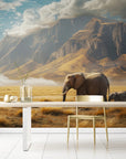Papier Peint Savane - Éléphants et Montagnes