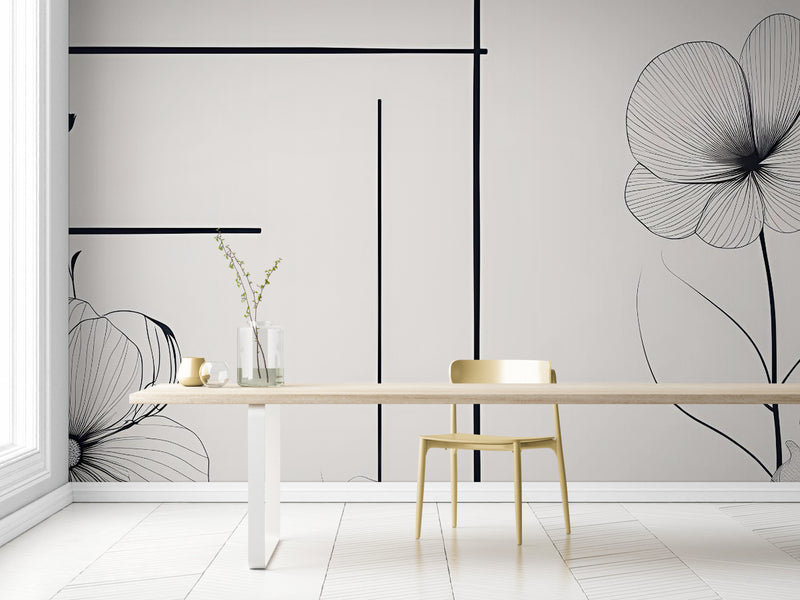 Floral Wallpaper - Minimalist Black and White