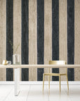 Wood Wallpaper - Beige and Black Stripes