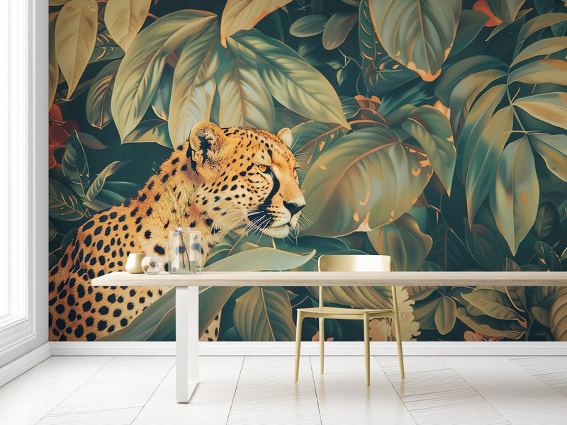 Savannah Wallpaper - Leopard and Lush Foliage