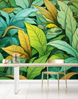 Papier Peint Rétro - Feuillage Vert