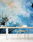 Papier Peint Paysage - Ciel Bleu Et Oiseaux En Vol