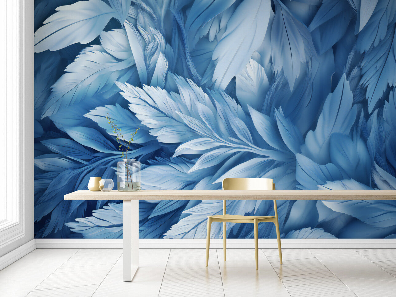 Foliage Wallpaper - Undulating Blue Leaves