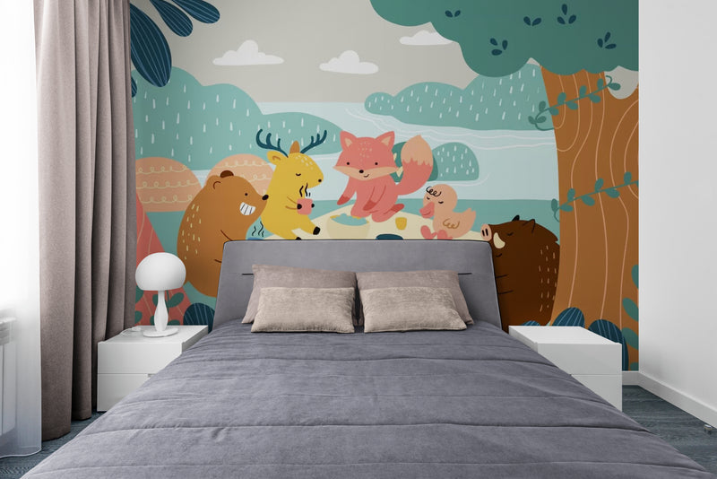 Papier Peint Enfant - Forêt Scandinave Et Animaux