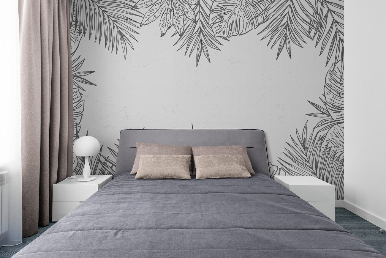 Black and White Wallpaper - Tropical Foliage Sketch