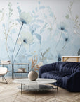 Papier Peint Abstrait - Fleurs Bleues Pastel