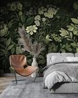 Floral Wallpaper - Olive Green Night Flower Garden