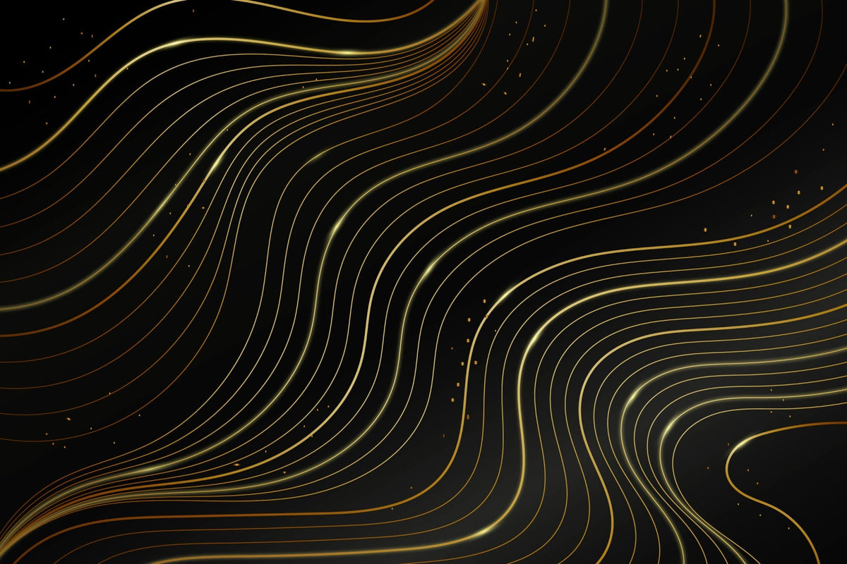 Abstract behang - Gouden golven op zwarte achtergrond