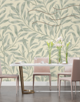 Papier Peint Vintage - Rameaux Délicats Beige et Vert