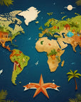 Children's Wallpaper - Illustrated World Map on a Night Blue Background