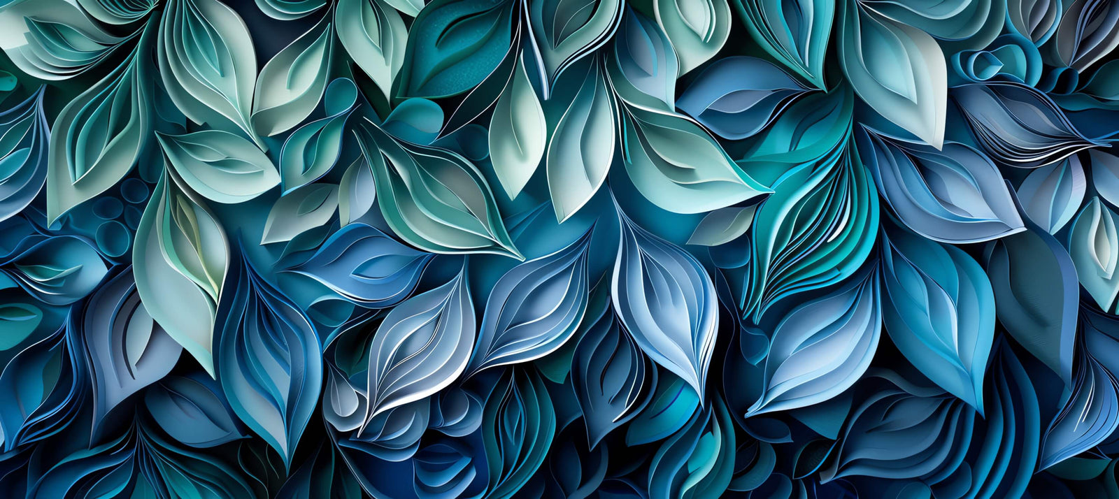 Foliage Wallpaper - Blue Leaves in Relief