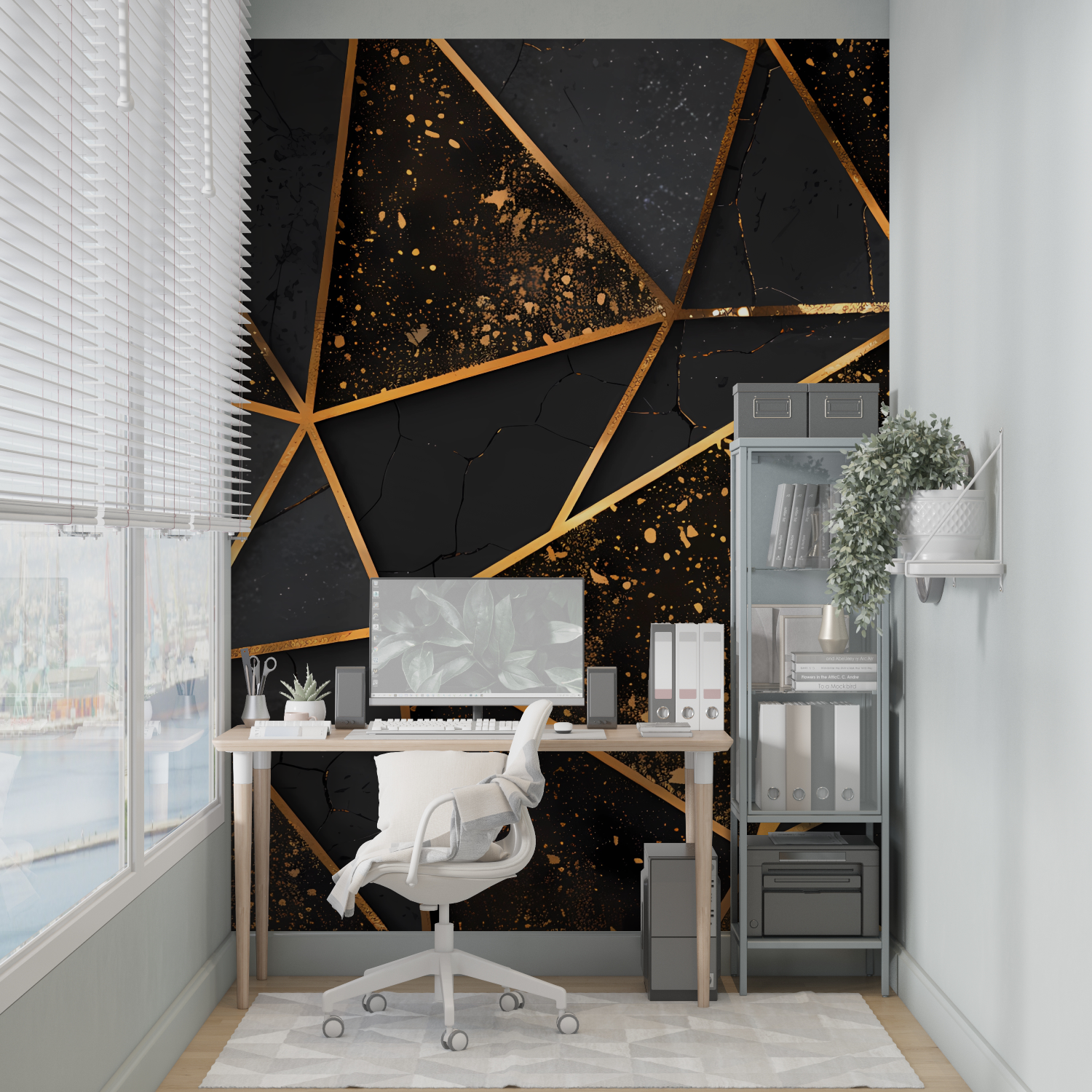 Papier Peint Géométrique - Triangles Dorés