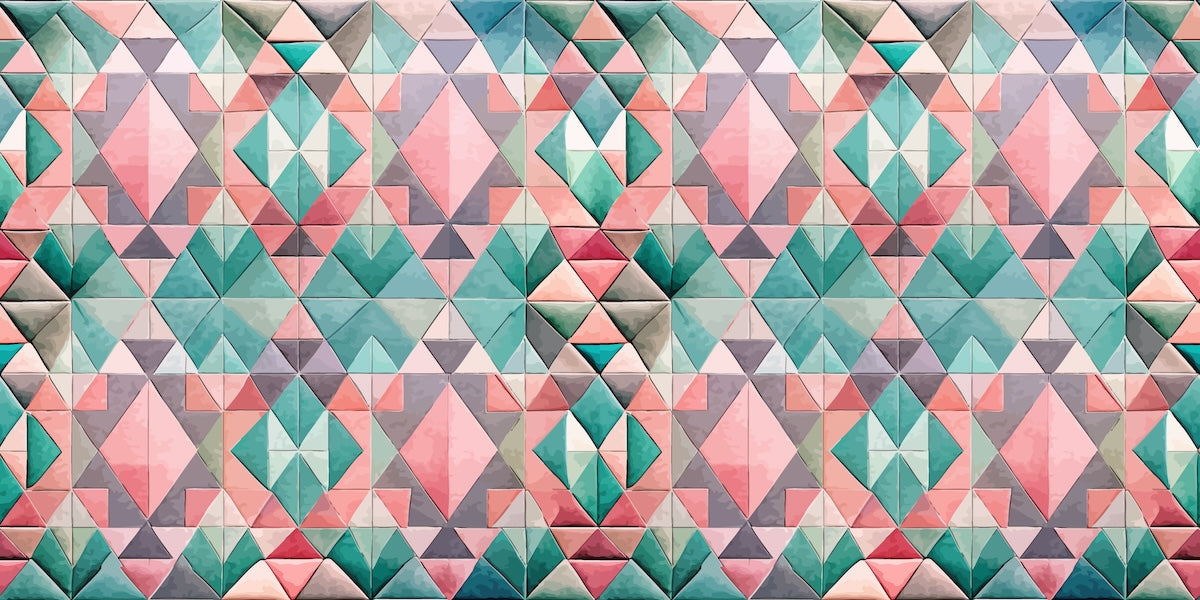 Papier peint géométrique - facettes de diamants rose et turquoise pastel