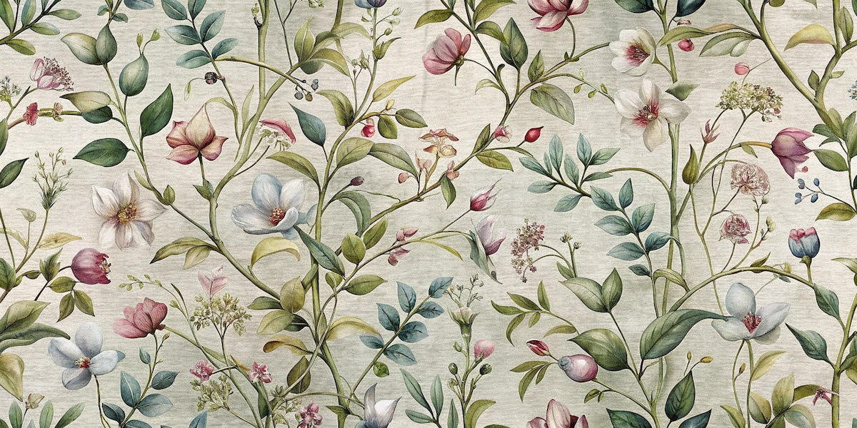 Papier peint fleuri - feuillage champêtre moderne