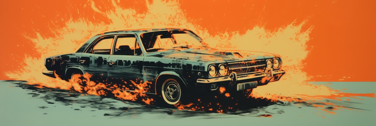 Papier peint voitures - voiture rétro américaine sur fond orange
