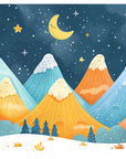 Papier peint enfants - montagnes bleues et ciel étoilé