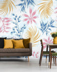 Papier Peint Art & Déco - Floral Bleu Rose Et Blanc