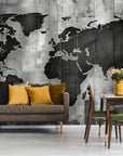Papier Peint Art & Déco - Carte Du Monde Noir Et Gris