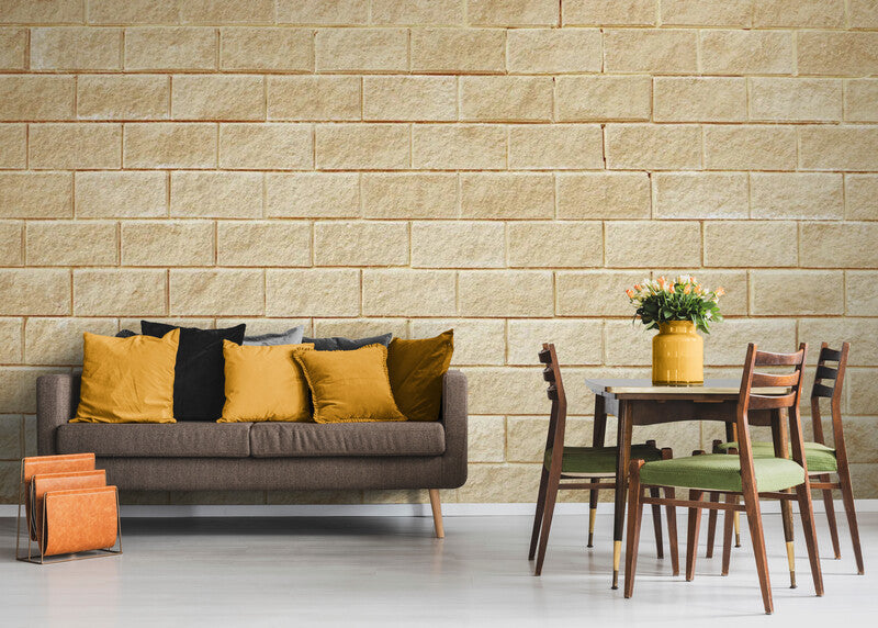 Papier Peint Imitation - Mur De Pierre Beige