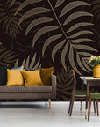 Papier Peint Tropical - Feuilles Noir Et Doré