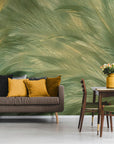 Papier Peint Design- Plumes Vertes