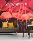 Papier Peint Illustration - Plantes Tropicales Rouges Et Flamants Roses