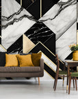 Papier Peint Motifs Géométriques - Marbre Noir Et Blanc