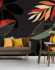 Papier Peint Feuillage - Plantes Tropicales Sur Fond Noir