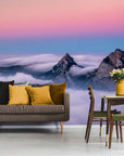Papier Peint Paysage - Montagnes Et Ciel Rose