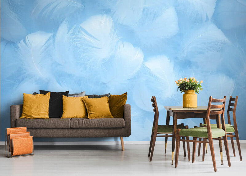 Papier Peint Art & Déco- Plumes Bleues