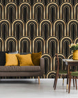 Papier Peint Imitation - Motifs Géométriques Noir Et Doré