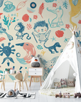 Papier Peint Enfant – Mosaïque Fantaisie de Créatures Colorées