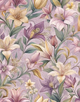 Papier peint fleuri - lys rétro mauves