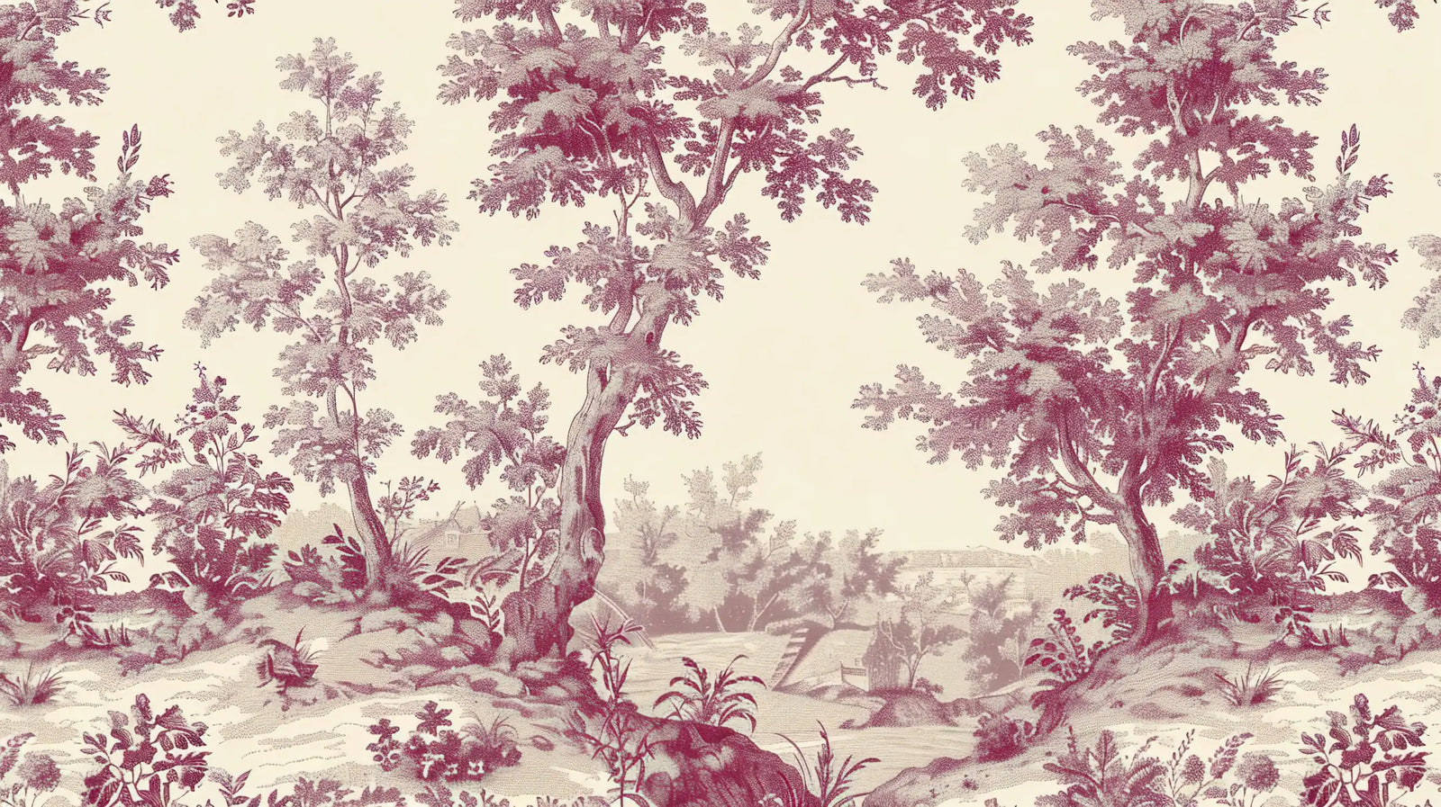 Vintage Wallpaper – Toile de Jouy Rose