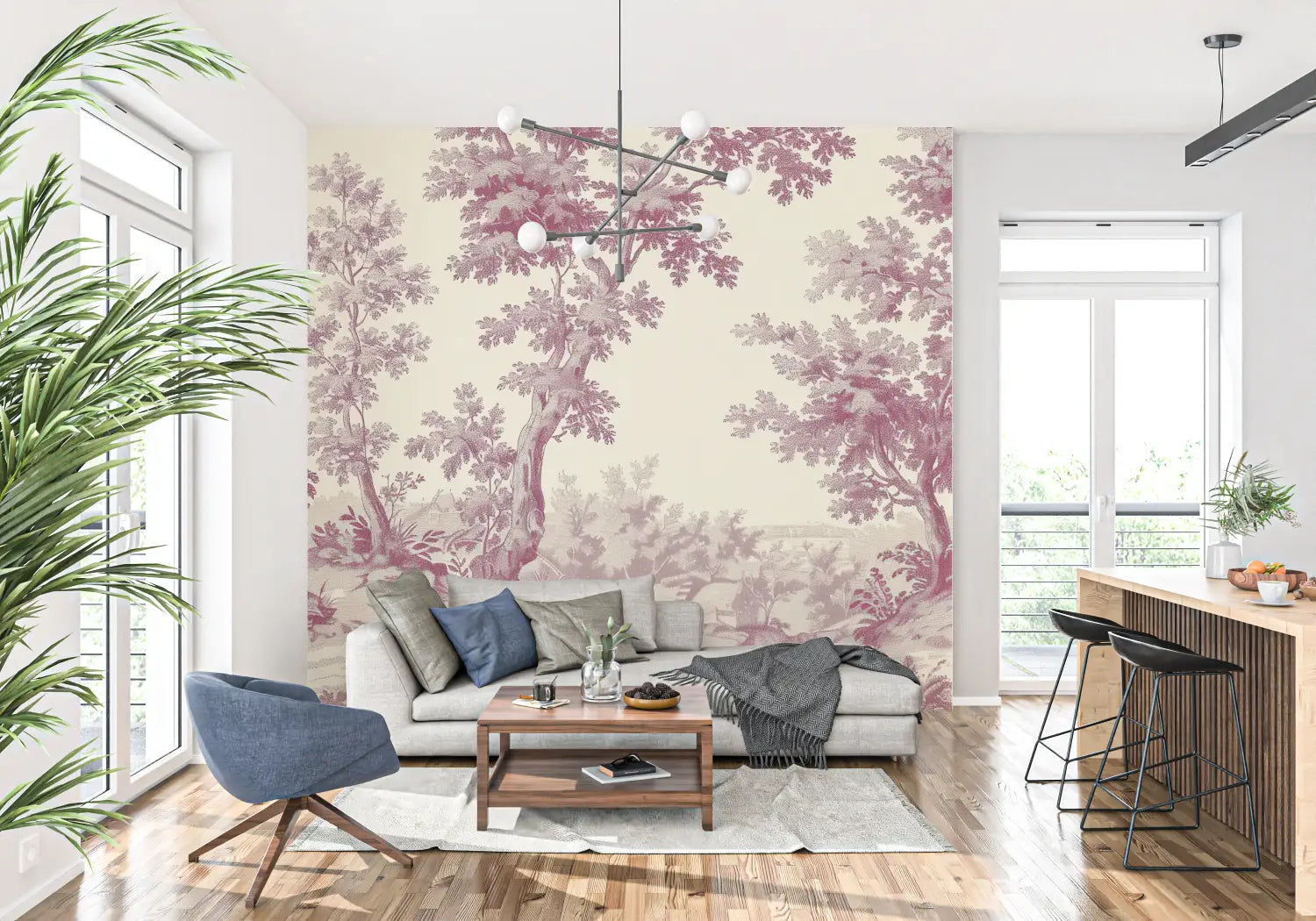 Vintage Wallpaper – Toile de Jouy Rose