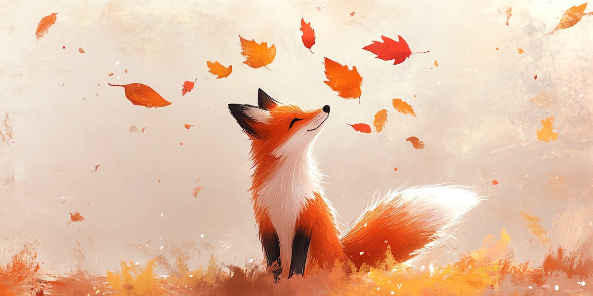 Papier peint animaux - renard roux sous les feuilles d'automne