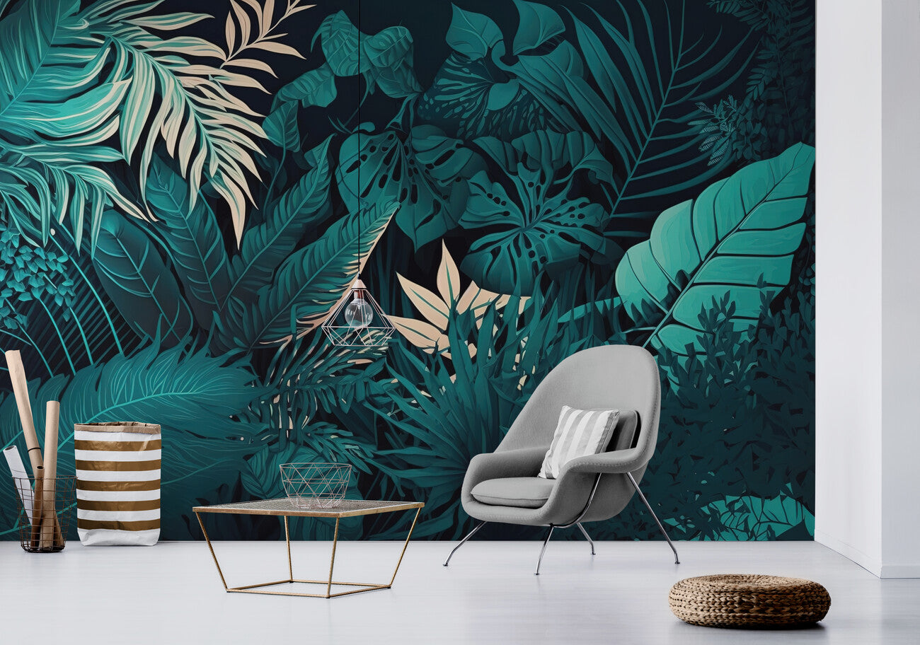 Papier Peint Feuillage - Jungle Sombre et Élégante