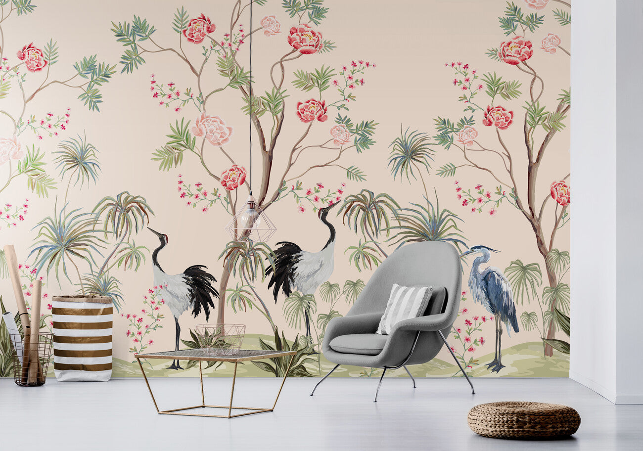 Japanese Wallpaper - Cranes and Peonies