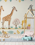 Papier Peint Enfant - Girafes Et Arc-En-Ciel
