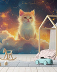 Papier Peint Enfant - Chaton Dans Les Nuages